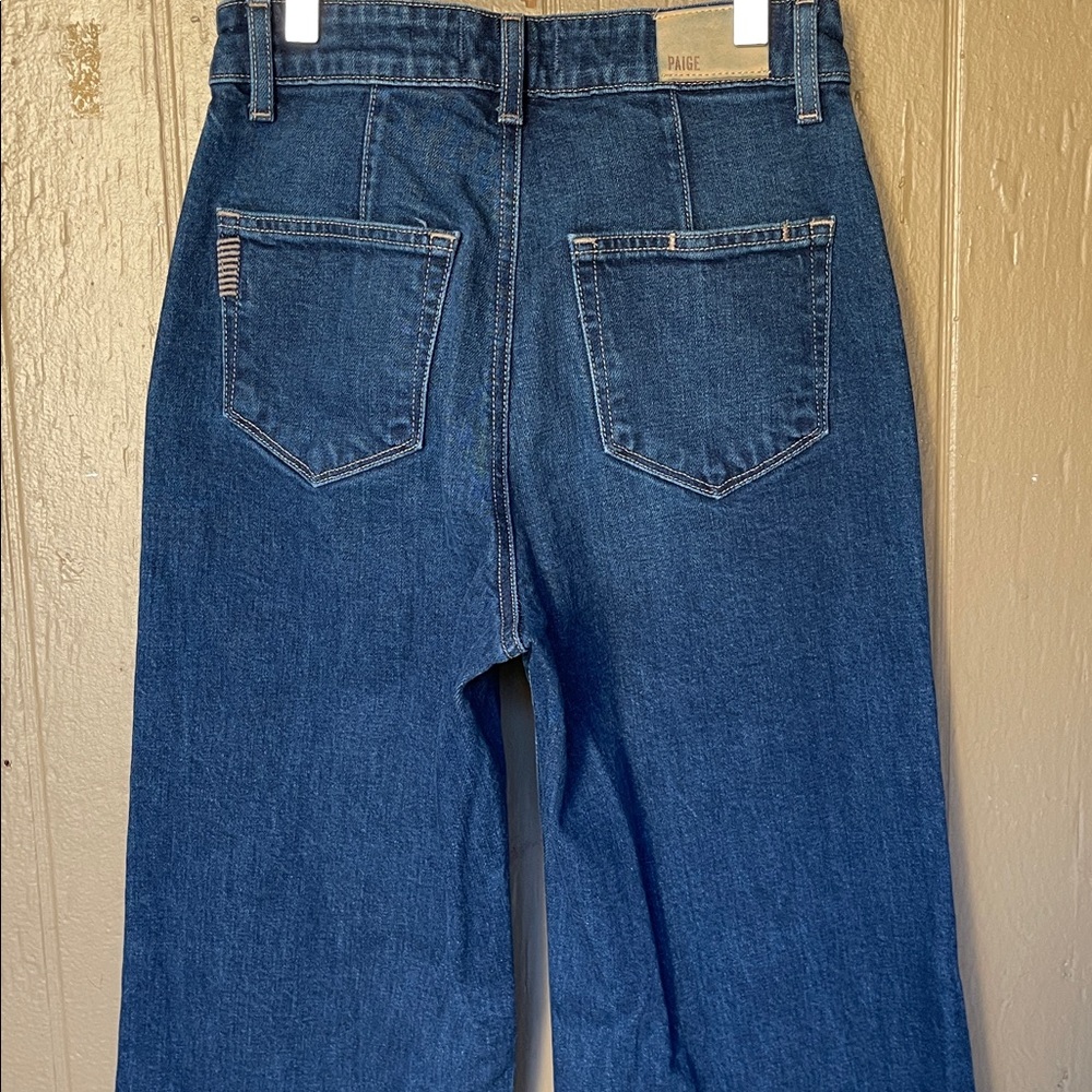 PAIGE Anessa Dark Blue Wide Leg Flare Jeans - Picture 6 of 12